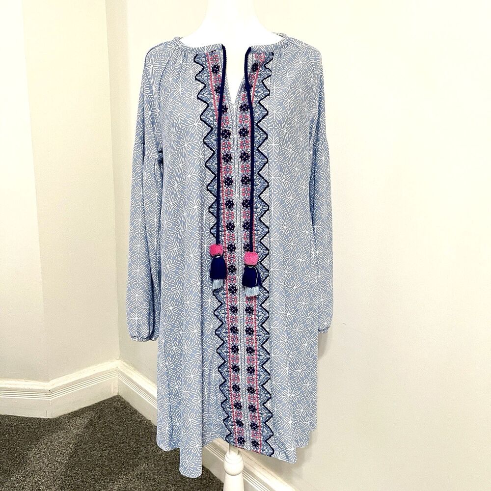 Cabana Life Tassel Tunic Dress Womens Medium Embroidered UPF 50 - Picture 2 of 13